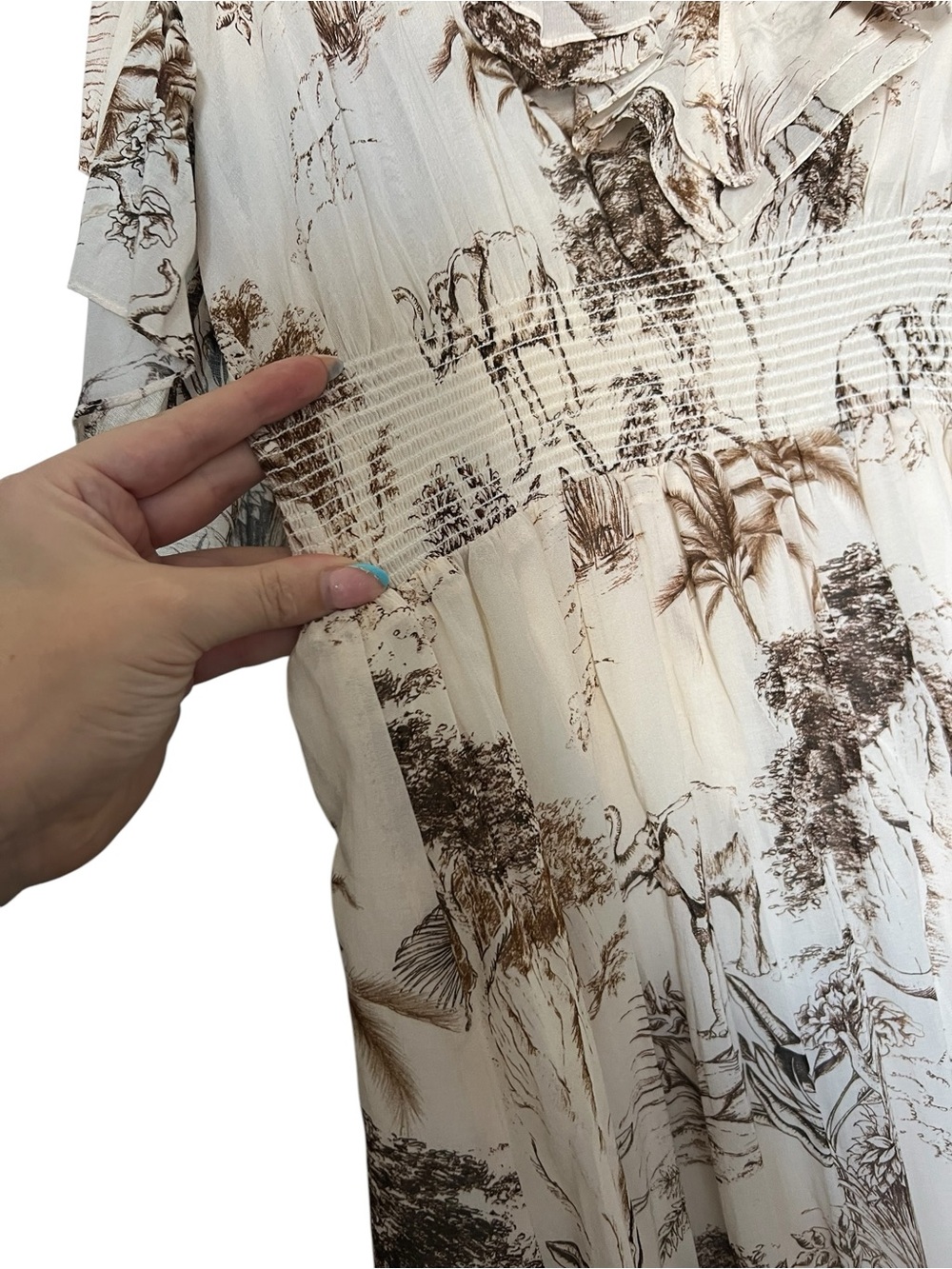 SANDRO Natural Marro Ruffled Printed Gauze Midi Dress - Picture 6 of 12
